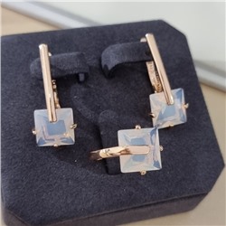 Комплект ювелирной бижутерии коллекция "Дубай" серьги и кольцо 17 р, покрытие позолота, вставка: стекло, цвет: перламутровый голубой, арт.414.175-17