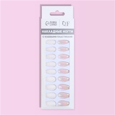 Накладные ногти, 24 шт., с клеевыми пластинами, форма миндаль, с блёстками, голографические, белые