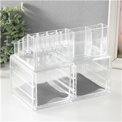 Шкатулка-органайзер для хранения мелочей, украшений 2 ящика, пластик, прозрачная, 19×24×14 см