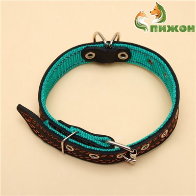 Ошейник кожаный усиленный капроном с полукольцом, 55×2.5 см, ОШ 27-53 см, чёрный