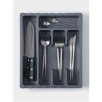 Лоток для столовых приборов раздвижной Martika «Смарт», 5 секций, 36×30×5 см, пластик, тёмно-серый