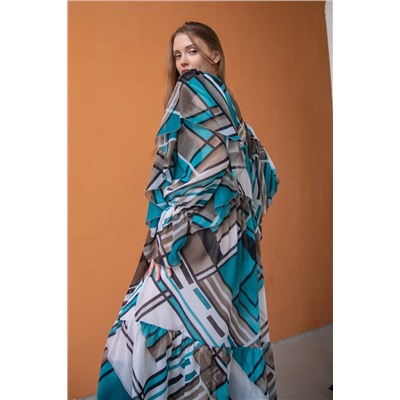 Платье шифон  LOVE052/03/Бирюзовый, белый