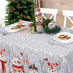 Скатерть "Снеговики" 150*150см. рогожка хлопок 100%