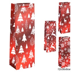 Пакет подарочный 12х36х9см под бутылку / 9068 /уп 12/600/Новый год