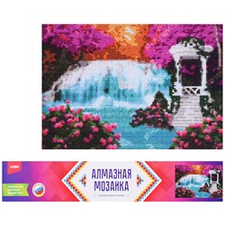 Алмазная мозаика 21*30см "Беседка у водопада" (полное заполнение)