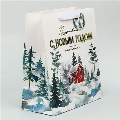 Пакет подарочный новогодний ламинированный, конгревное тиснение «С Новым годом», ML 23×27×11.5 см
