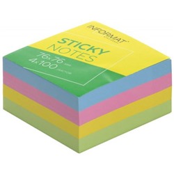 Бумага для заметок с клеевым краем 76х76 мм 400л ассорти пастель 4 цв. без линовки IFSNS76-4P inФОРМАТ