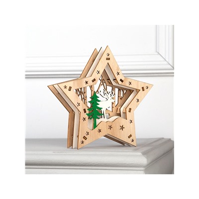 Светодиодная фигура «Звезда с оленем в лесу» 18×18×5 см, дерево, батарейки АААх2 (не в комплекте), свечение тёплое белое
