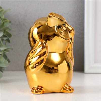 Копилка для денег «Удивлённая сова», керамика, золото, 12×8×14 см