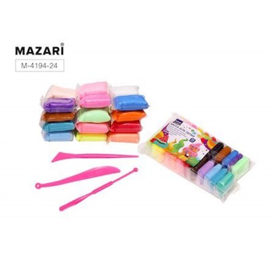 Пластилин супер легкий  24цв. 13 гр. +пластиковые стеки 3 шт M-4194-24 Mazari