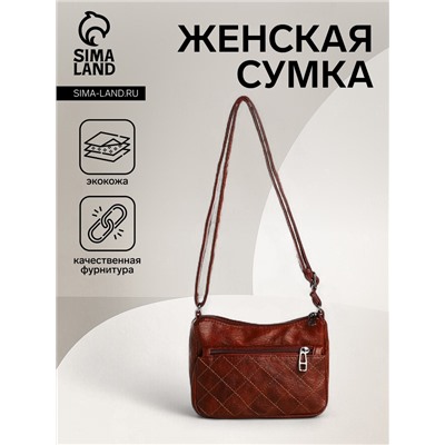 Сумка женская кросс-боди на молнии, 19×9×14 см, коричневая