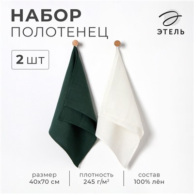 Набор полотенец кухонный «Этель» Home collection, 40×70-2 шт., МИКС, 100% лён