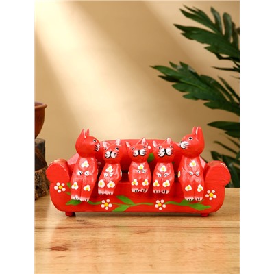 Сувенир «Кошачье семейство», 20×5×10 см, дерево, красный