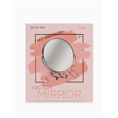 Зеркало настольное, с увеличением х2, настенное, двустороннее, 18.5×21 см, (d=16 см), металлическое