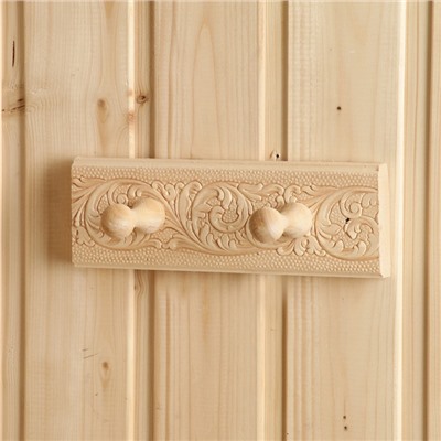 Вешалка для бани и сауны «Русские узоры», 20×2.5×6.5 см, деревянная, настенная, 2 крючка, «Добропаровъ»