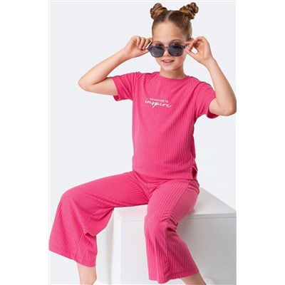 Летний костюм для девочки в рубчик-лапша Happyfox