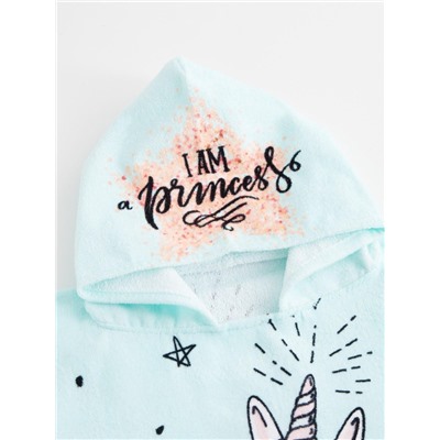 Полотенце - пончо детское махровое «Крошка Я. Единорог», 60×120 см, хлопок 100%, голубое