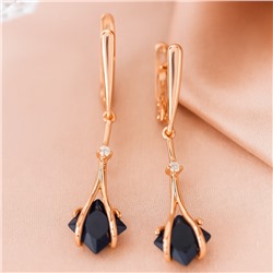 Серьги подвески длинные с черным камнем, покрытие позолота 585 пробы, арт.414.053