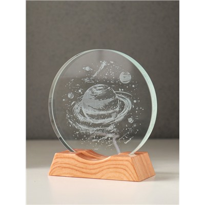 Световая фигурка стекло «Диск. Голограмма: Сатурн», 5×LED, d=10 см, USB, 10×4×11.4 см