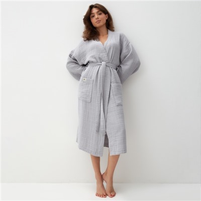 Халат женский муслиновый LoveLife, размер 42-44, серый, хлопок, 4-сл, 235 г/м²