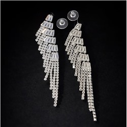 Серьги бижутерия висячие вечерние с камнями, цвет: серебристый и прозрачный, арт.012.063