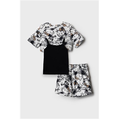 Комплект трикотажный для девочек: фуфайка (футболка), топ, шорты PLAYTODAY, 1240137