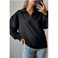 Женский свитшот на молнии оверсайз начес 14427 (Черный)