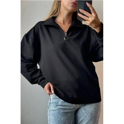 Женский свитшот на молнии оверсайз начес 14427 (Черный)