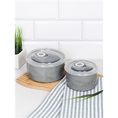 Набор контейнеров салатников 2 штуки 650/350 мл крышка с клапаном / WRF-319/WRF-327 /уп / Фарфор графитовый цвет