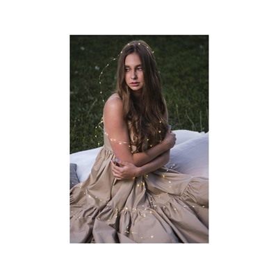 Гирлянда «Нить» 5 м роса, IP20, серебристая нить, 100 LED, 2 режима, батарейка AAх3 (не в комплекте), свечение тёплое белое