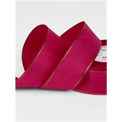 Лента репсовая, с золотым люрексом, 40 мм, 23±1 м, ярко-розовая №028
