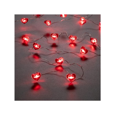 Гирлянда «Нить» 2 м роса с насадками «Сердце», IP20, серебристая нить, 20 LED, свечение красное, 2 режима, ААх2