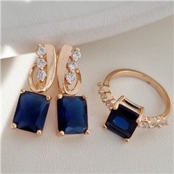 Комплект ювелирная бижутерия коллекция  "Дубай" серьги и кольцо 20 р, покрытие: позолота, вставка: фианиты, цвет: прозрачный и синий, арт.213.791-20