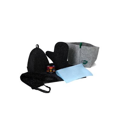 Набор для бани и сауны «Чистый успех», 7 предметов: шапка, коврик, рукавица, масла, мочалки