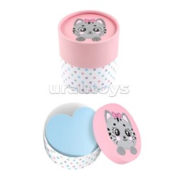 Блок бумажный для записей "100% Cute. Cat" 70x70 мм, 700 листов, офсет 75 г/м², пастельный голубой в форме сердца, непроклеенный, в круглой подарочной коробке и термоусадочной пленке
