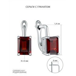 Серьги из серебра с гранатом родированные 925 пробы GTE-2150-G