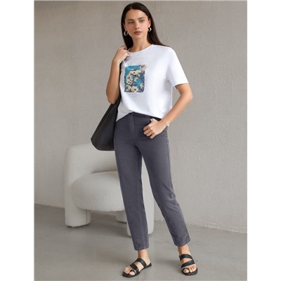 Укороченные эластичные брюки слим из микро вельвета