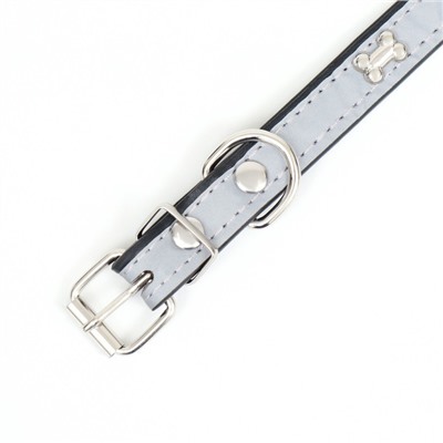 Ошейник «Пижон» с косточками, светоотражающий, 37×1.3 см, ОШ 26-33, чёрный