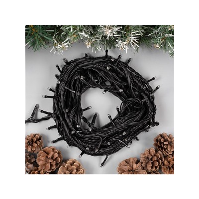 Гирлянда «Нить» 10 м, IP44, УМС, тёмная нить, 100 LED, свечение белое, мерцание белым, 220 В