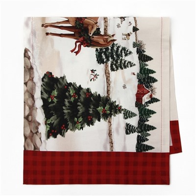 Дорожка на стол Этель «Лошадки» 30×70 см, 100% хлопок, саржа 190 г/м², бежевая/красная