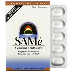 Source Naturals, SAMe, 400 мг, 30 таблеток, покрытых кишечнорастворимой оболочкой