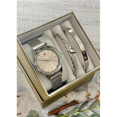 Подарочный набор для женщин часы, 2 браслета + коробка #22853274