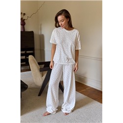 Пижама с брюками хлопковая Сердце (Молочный)