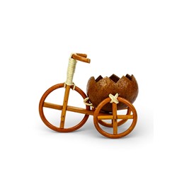 Декоративное кашпо - кокос «Велосипед резной», 20×12×17 см, деревянное