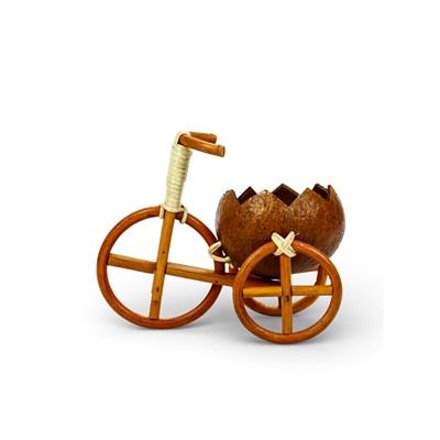 Декоративное кашпо - кокос «Велосипед резной», 20×12×17 см, деревянное