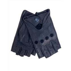 Перчатки - митенки без пальцев демисезонные, из натуральной кожи, цвет черный