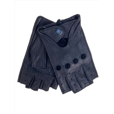 Перчатки - митенки без пальцев демисезонные, из натуральной кожи, цвет черный