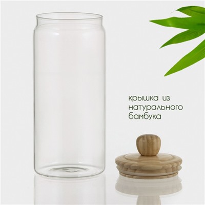 Банка для сыпучих Bella Tenero «Эко», 1.4 л, 10×25.5 см, с бамбуковой крышкой, стекло, прозрачная