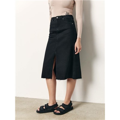 Юбки CONTE CON-611 Джинсовая юбка-midi с разрезом и необработанным краем