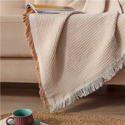 Плед с бахромой «Этель» Waffle, 130×180 см, бежевый